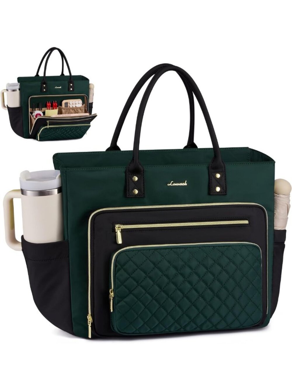 Stylish Laptop Tote Bag for Women | Large Cup Holder, Multi-Pocket Work & Travel